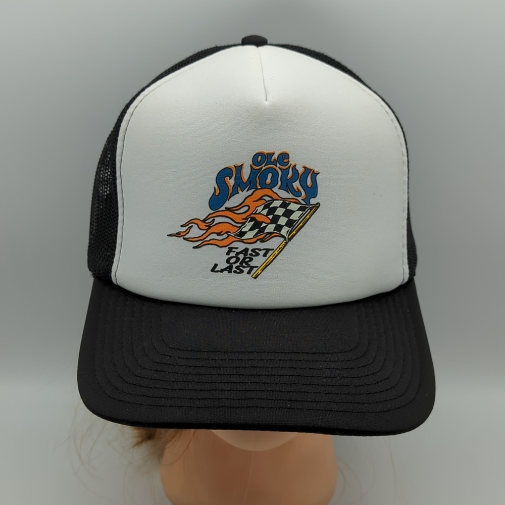 Ole Smoky Moonshine Fast or Last Hat Trucker Cap Snapback Mesh Back White Black